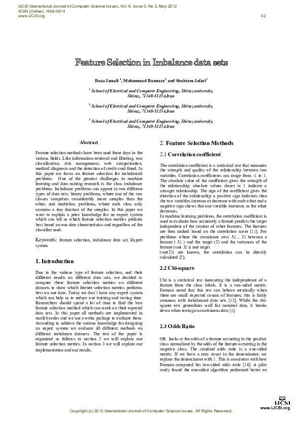 (PDF) Feature Selection in Imbalance data sets