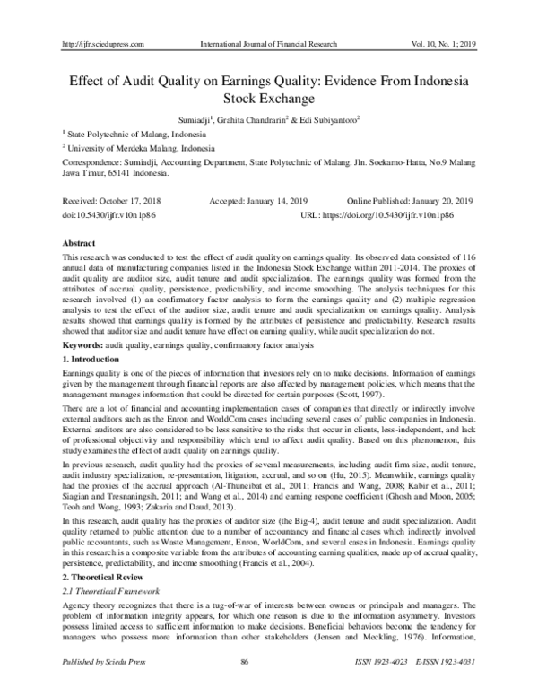 (PDF) Effect of Audit Quality on Earnings Quality: Evidence From ...