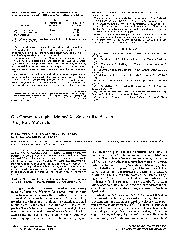 (PDF) Gas chromatographic method for solvent residues in drug raw materials