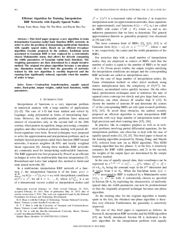(PDF) Efficient Algorithm for Training Interpolation RBF Networks With ...