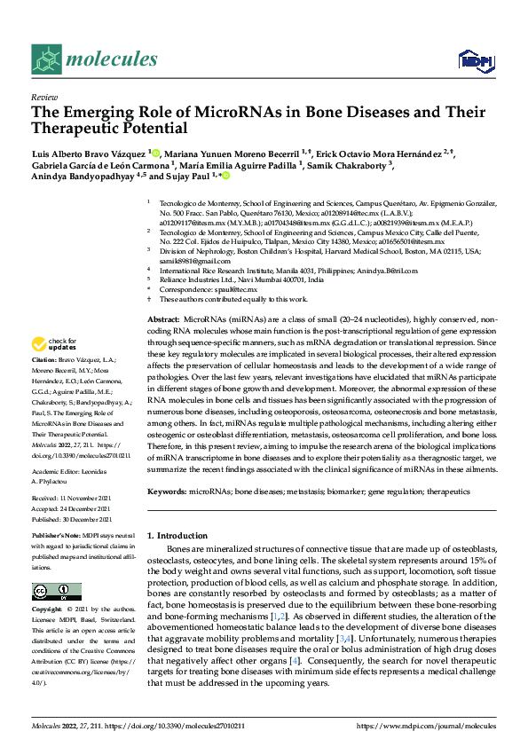 (PDF) The Emerging Role of MicroRNAs in Bone Diseases and Their ...