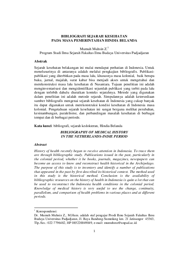 BIBLIOGRAFI SEJARAH KESEHATAN PADA MASA PEMERINTAHAN HINDIA BELANDA