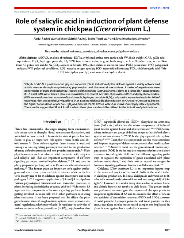 (PDF) Role of salicylic acid in induction of plant defense system in ...