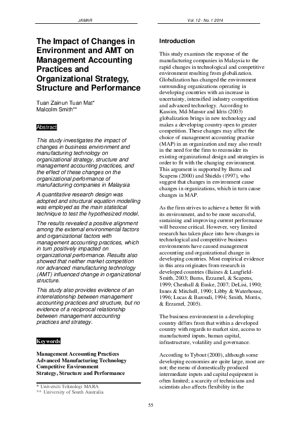 (PDF) The Impact of Changes in Environment and AMT on Management ...