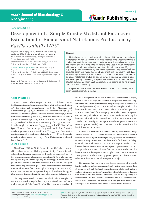 (PDF) Development of a Simple Kinetic Model and Parameter Estimation ...