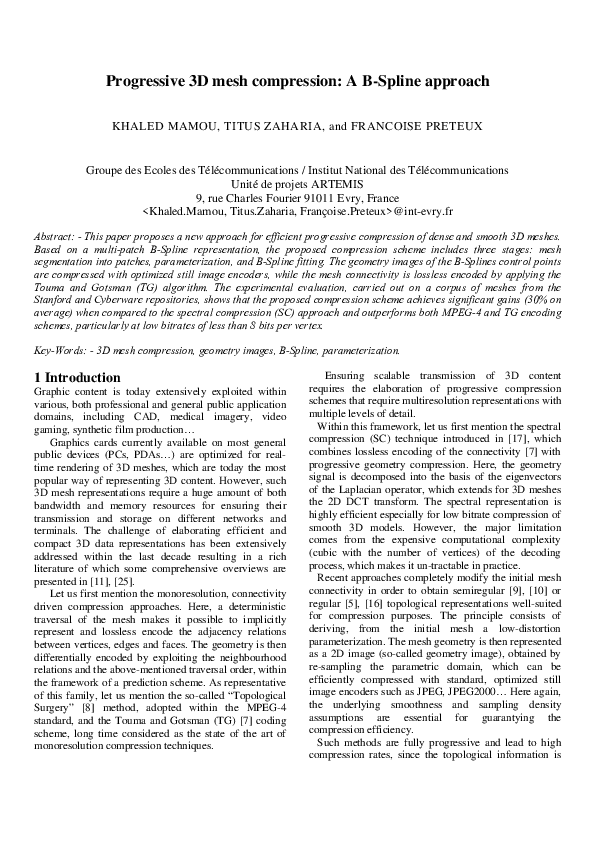 (PDF) Progressive 3 D mesh compression: A B-Spline approach