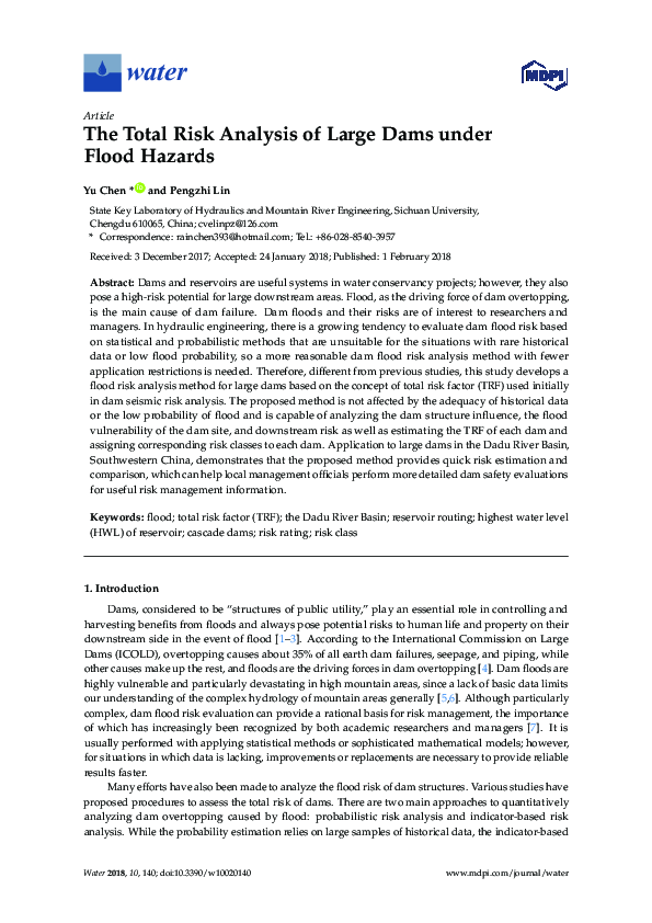 Pdf The Total Risk Analysis Of Large Dams Under Flood Hazards