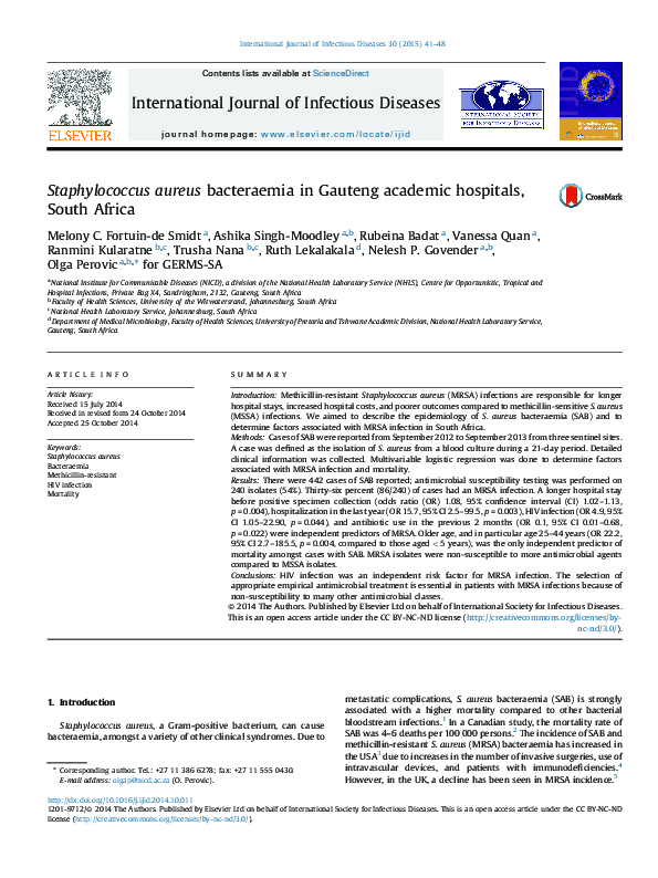 (PDF) Staphylococcus aureus bacteraemia in Gauteng academic hospitals ...