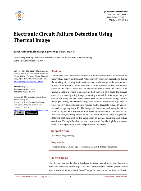 (PDF) Electronic Circuit Failure Detection Using Thermal Image
