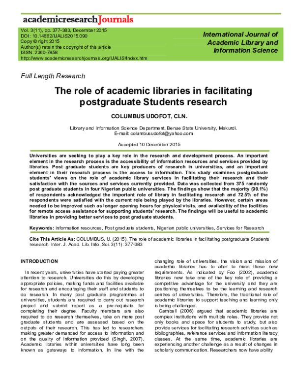 (PDF) The role of academic libraries in facilitating postgraduate ...