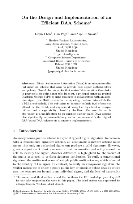 (PDF) On the Design and Implementation of an Efficient DAA Scheme