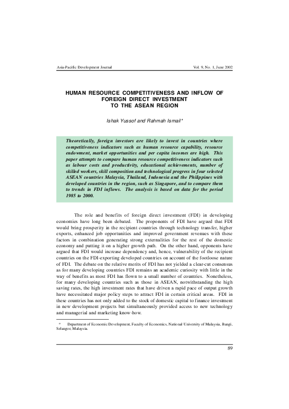 (PDF) Human resource competitiveness and inflow of foreign direct ...