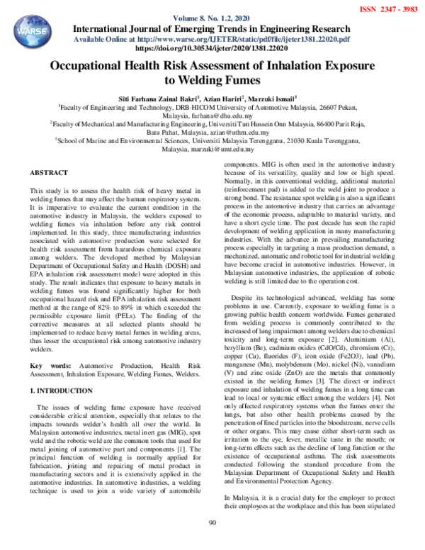 (PDF) Occupational Health Risk Assessment of Inhalation Exposure to ...