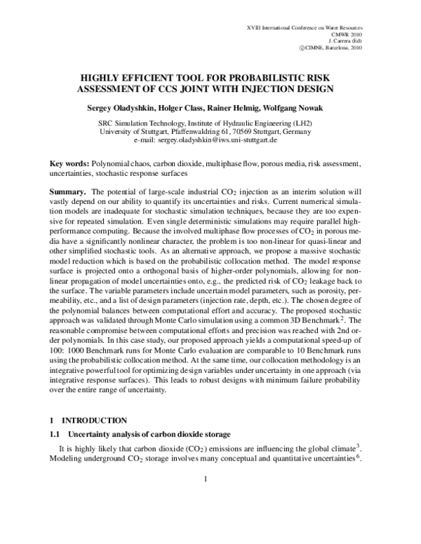(PDF) Highly Efficient Tool for Probabilistic Risk Assessment of CCS ...