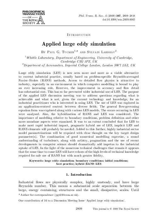(PDF) Applied large eddy simulation