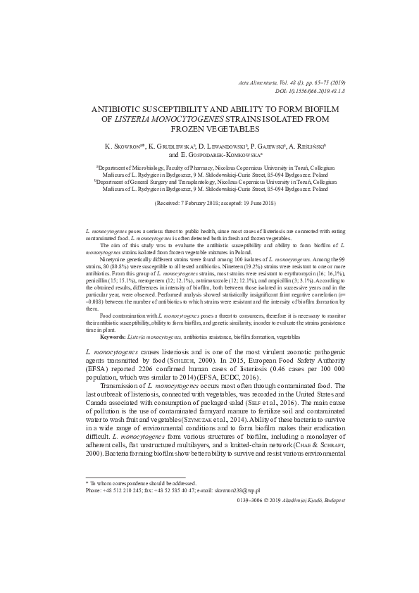 (PDF) Antibiotic susceptibility and ability to form biofilm of Listeria ...