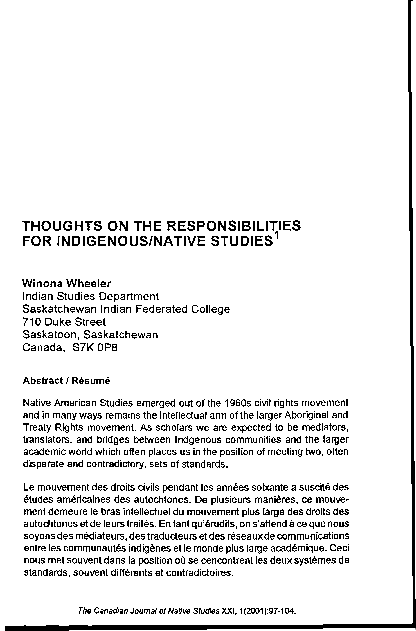 (PDF) Thoughts on the responsibilities for Indigenous/Native studies