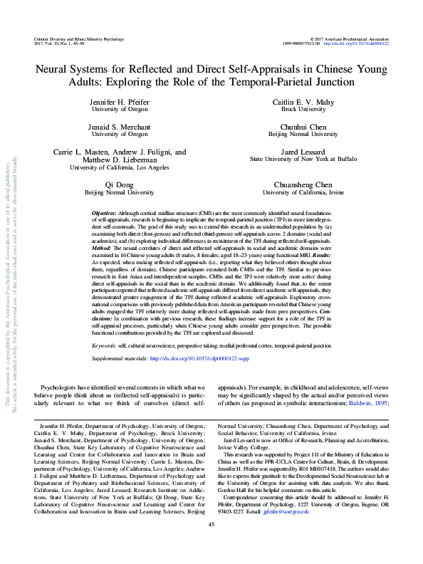 (PDF) Neural systems for reflected and direct self-appraisals in ...