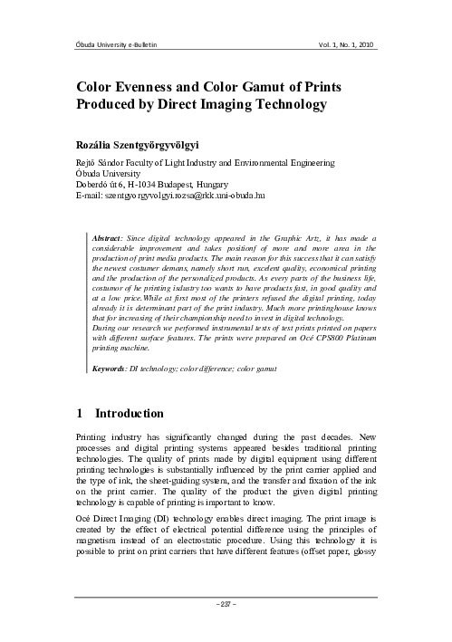 (PDF) Color Evenness and Color Gamut of Prints Produced by Direct ...