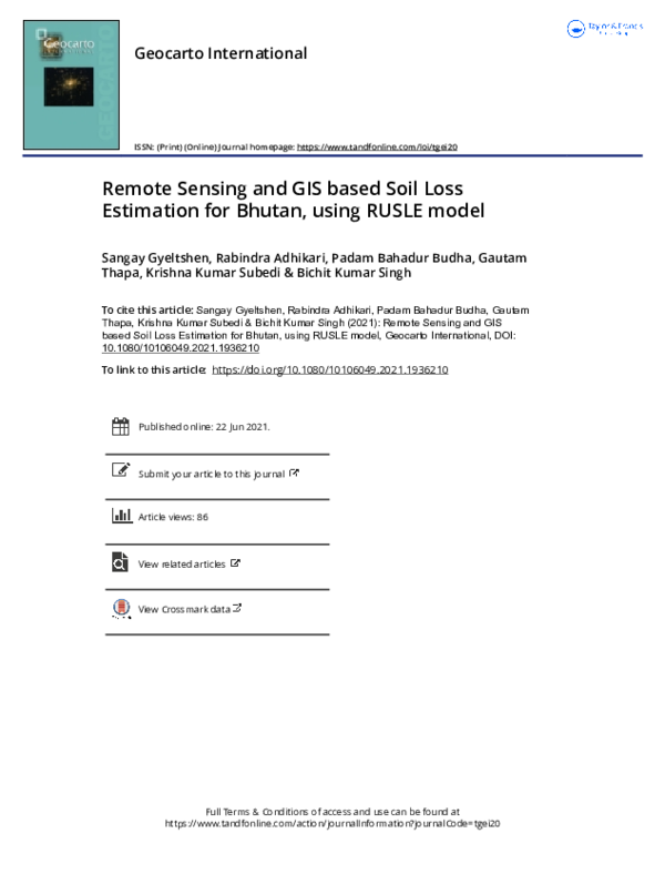 (PDF) Remote Sensing and GIS based Soil Loss Estimation for Bhutan ...