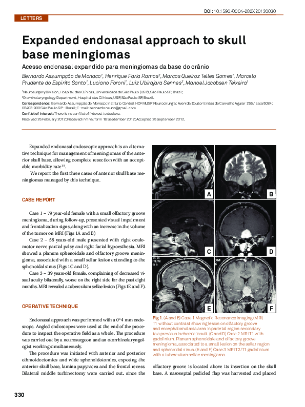(PDF) Expanded endonasal approach to skull base meningiomas