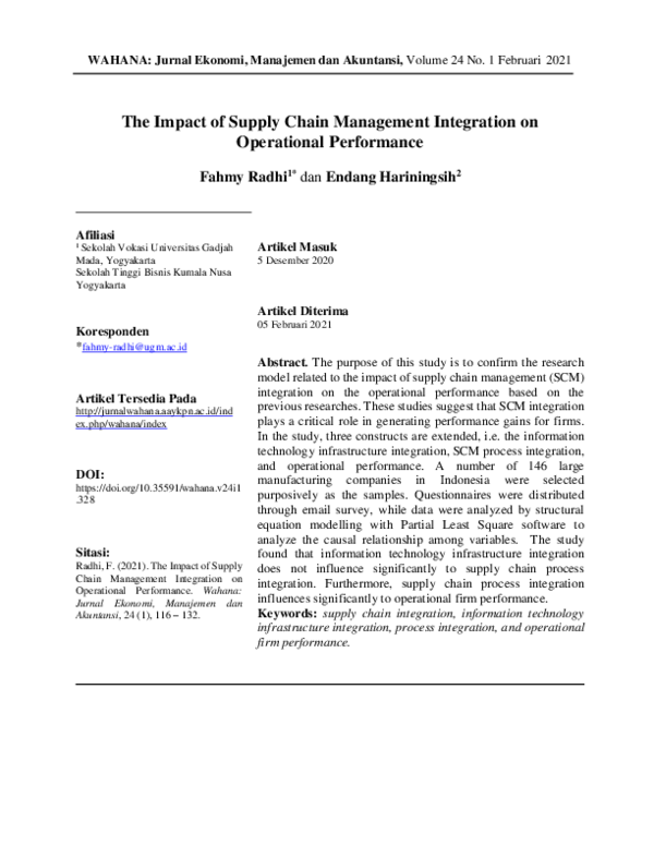 (PDF) The Impact of Supply Chain Management Integration on Operational ...
