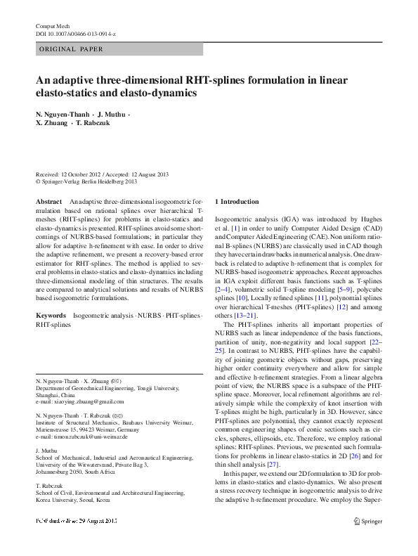 (PDF) An adaptive three-dimensional RHT-splines formulation in linear ...
