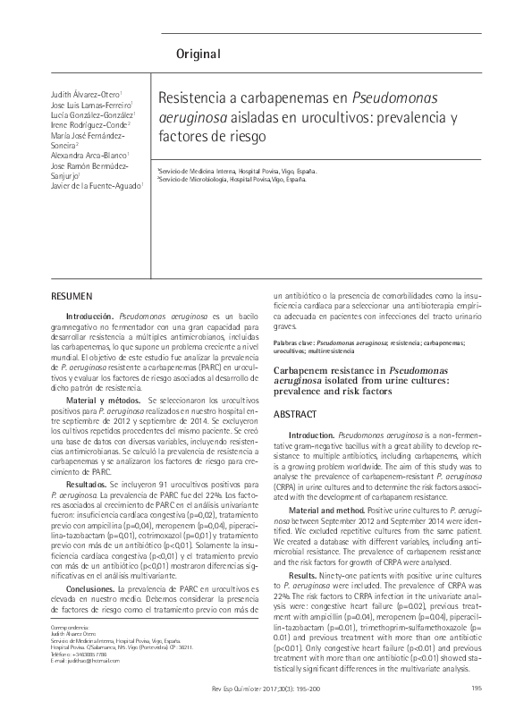 (PDF) Carbapenem resistance in Pseudomonas aeruginosa from cystic ...