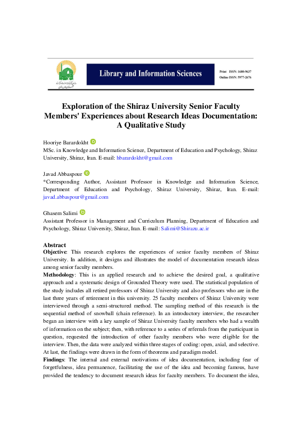 (PDF) Exploration of the Shiraz University Senior Faculty Members ...