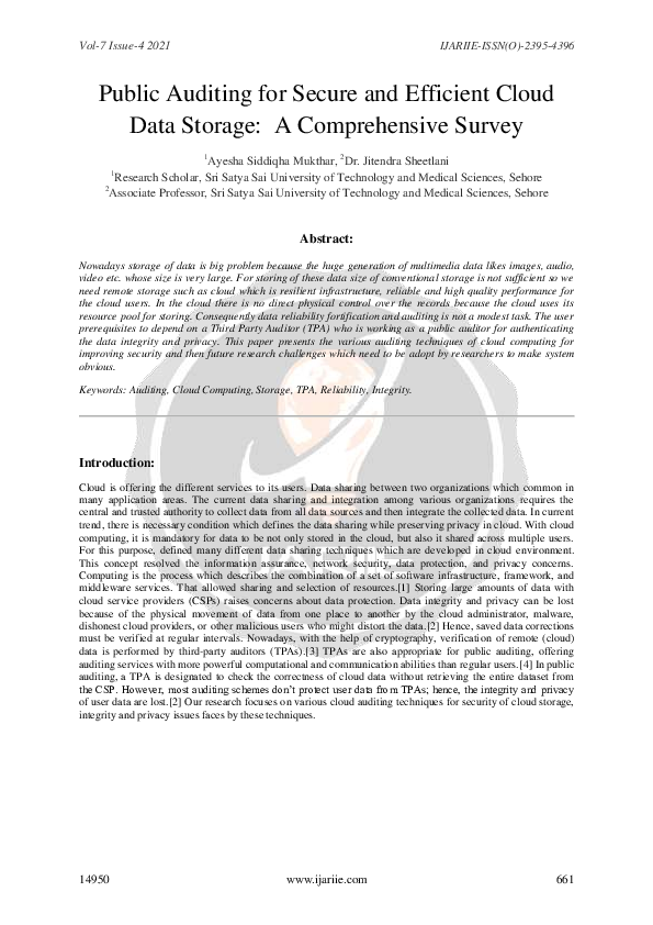 (PDF) Public Auditing for Secure and Efficient Cloud Data Storage: A ...