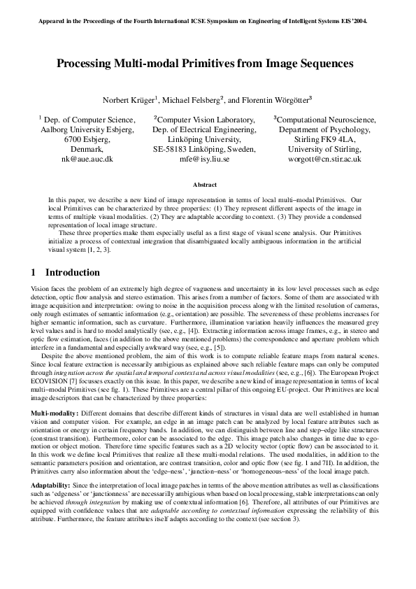 (PDF) Processing multi-modal primitives from image sequences