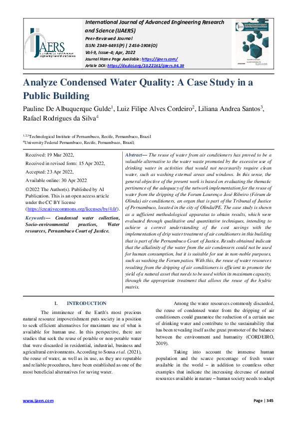 (PDF) Analyze Condensed Water Quality: A Case Study in a Public Building