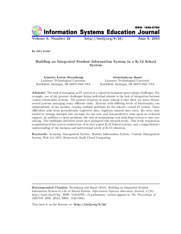 (PDF) Building an Integrated Student Information System in a K-12 ...
