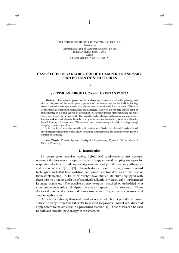 (PDF) Case Study of Variable Orifice Damper for Seismic Protection of
