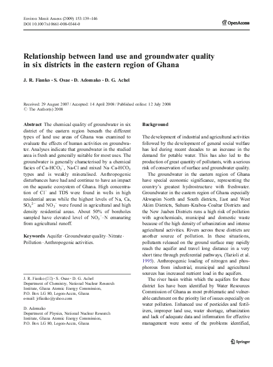 (PDF) Relationship between land use and groundwater quality in six ...