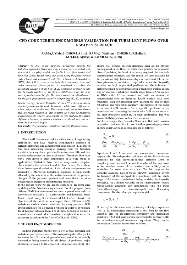 (PDF) CFD Code Turbulence Models Validation for Turbulent Flows Over a ...