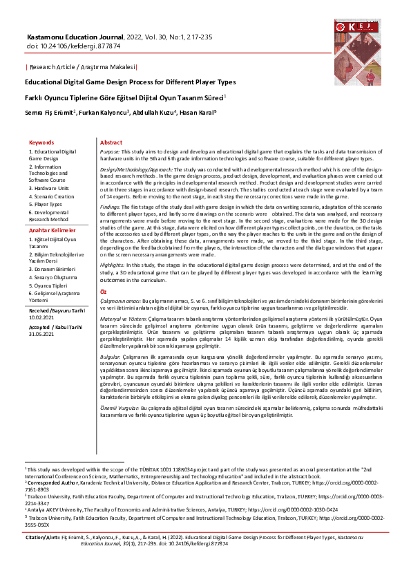 (PDF) Educational Digital Game Design Process For Different Player Types