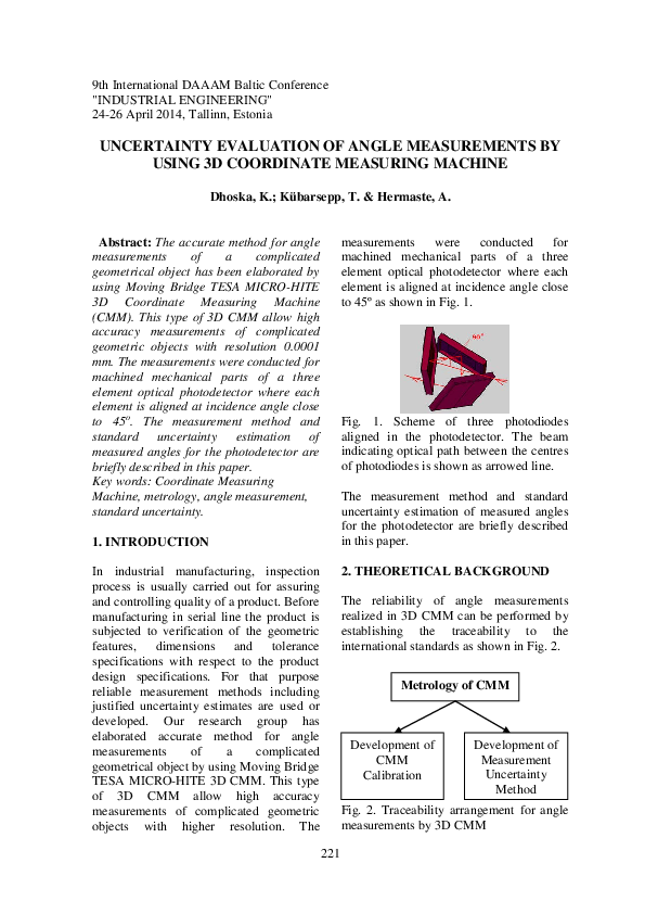 (PDF) Uncertainty evaluation of angle measurements by using 3d ...