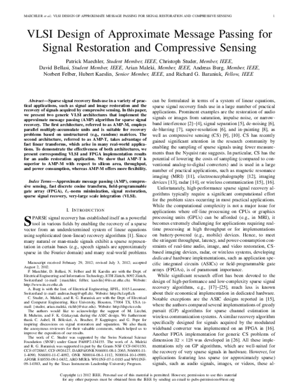 (PDF) VLSI Design of Approximate Message Passing for Signal Restoration
