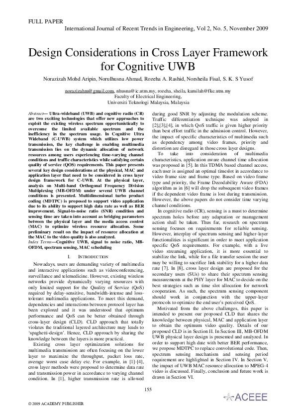 (PDF) Design Considerations In Cross Layer Framework for Cognitive UWB