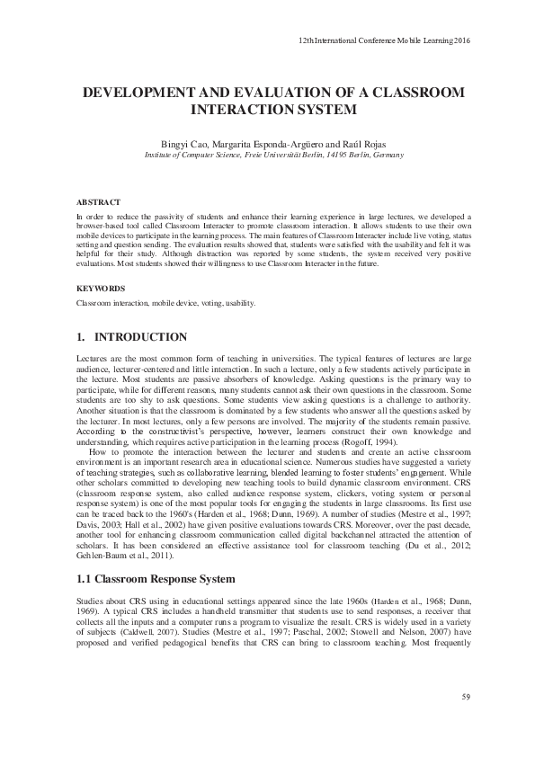 (PDF) Development and Evaluation of a Classroom Interaction System