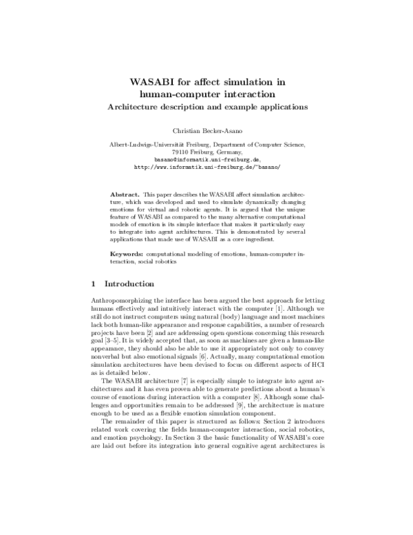 (PDF) WASABI for affect simulation in human-computer interaction ...