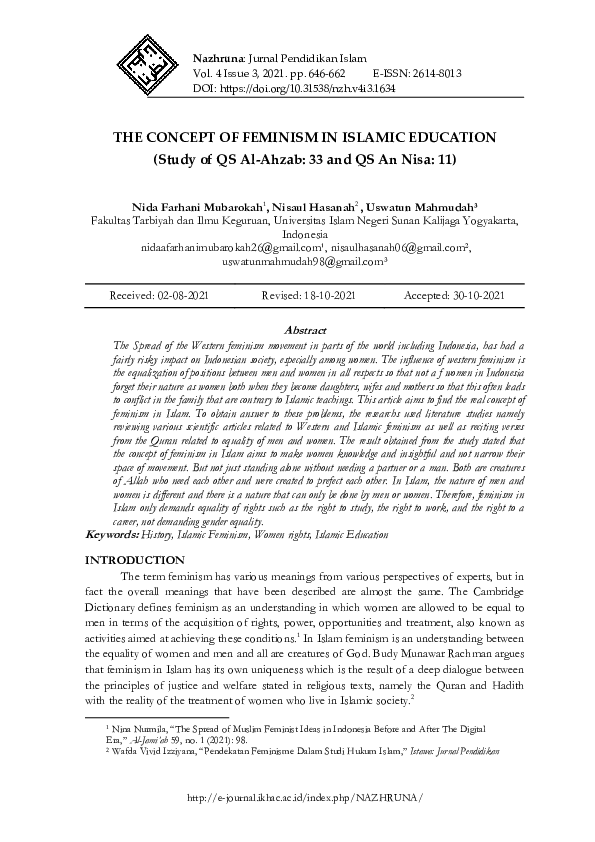 (PDF) The Concept of Feminism in Islamic Education