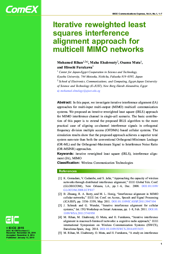 (PDF) Iterative reweighted least squares interference alignment ...