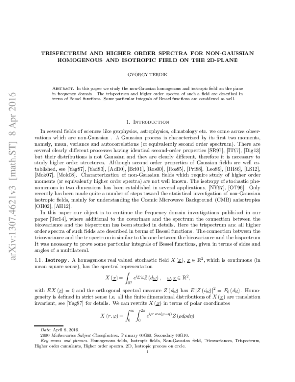 (PDF) Trispectrum and higher order spectra for non-Gaussian homogeneous ...