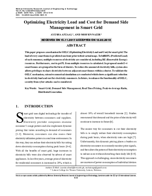 (PDF) Optimizing Electricity Load and Cost for Demand Side Management ...