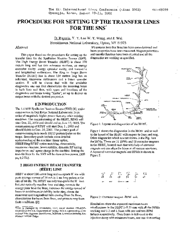 (PDF) Procedure for Setting Up the Transfer Lines for the SNS