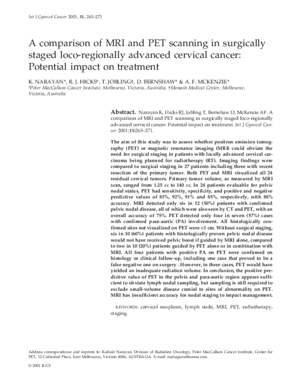 (PDF) A comparison of MRI and PET scanning in surgically staged loco ...