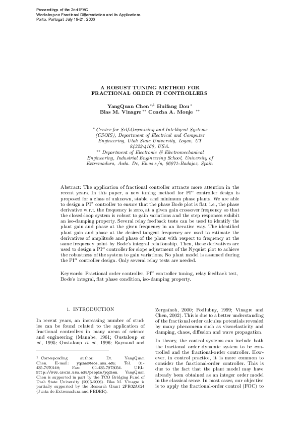 (PDF) A robust tuning method for fractional order PI controllers