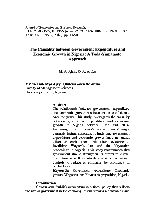 (PDF) The Causality between Government Expenditure and Economic Growth ...